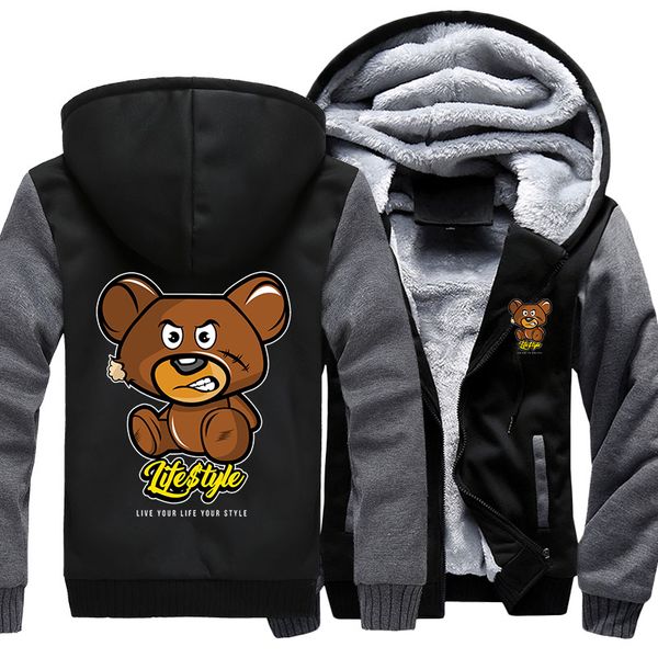 

brand us plus size 5xl men hoodies print bear life style winter fleece hoody thicken sweatshirts, Black