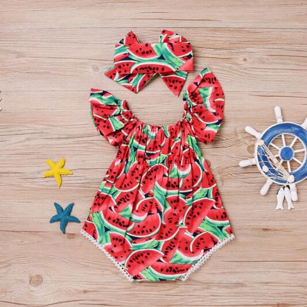 

2pcs/set newborn baby girls watermelon clothes butterfly sleeves romper jumpsuit +headband outfits playsuit, Blue