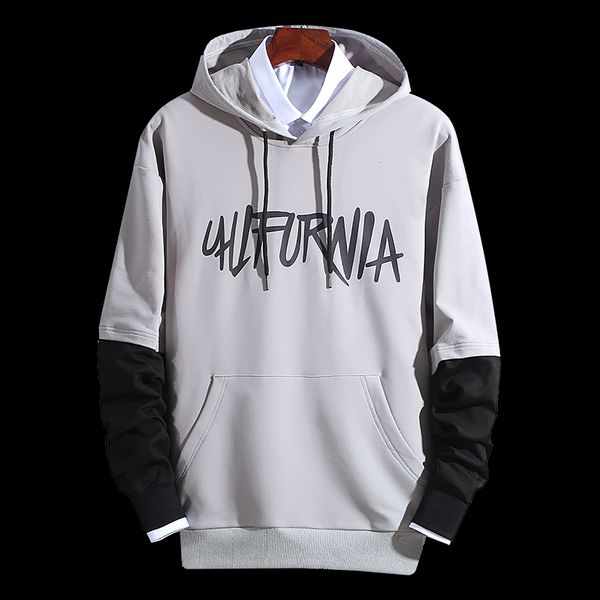 

sweatshirt men's fake two hooded sweatshirt letter print jacket large pocket men's fashion large size s-3xl cotton casual hoodie, Black