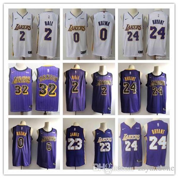 

2019 lebron james los angeles lakers kobe 24 lonzo 2 ball kyle 0 kuzma brandon 14 ingram basketball jersey, Black