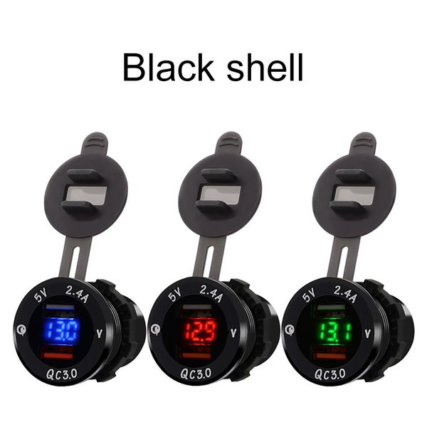 

aluminum dual usb charger socket power outlet with digital voltmeter qc 3.0 usb port with led voltage meter for car motorcycle