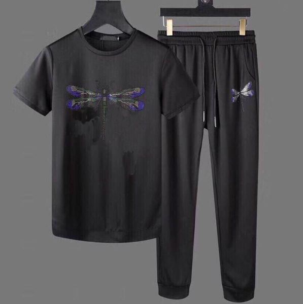 

summer men's sets t shirts+pants two pieces sets casual tracksuit male tshirt gyms fitness trousers men famous sweatsuit, White;black