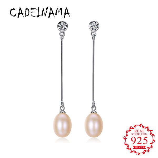 

cadeinama fashion women solid 925 sterling silver drop earrings girl natural freshwater pearl earrings simple grace office lady, Golden;silver
