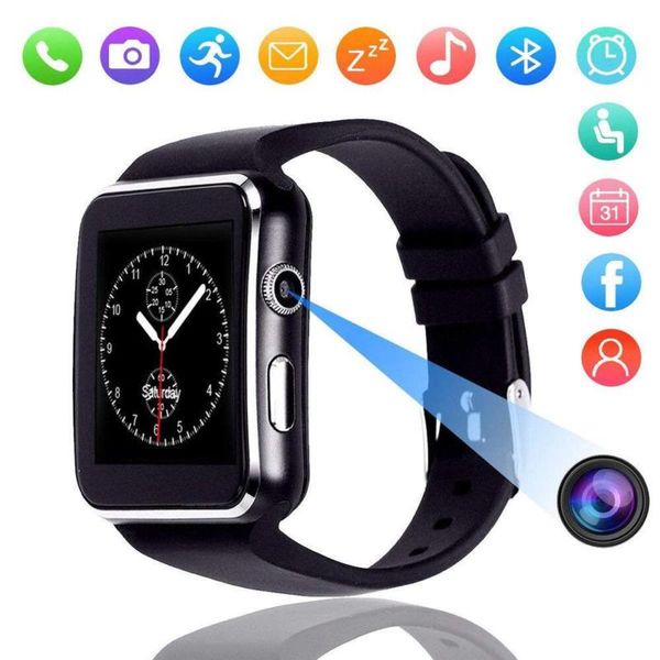 

X6 mart watche with camera touch creen upport im tf card bluetooth martwatch for iphone x am ung 9 phone goophone with retail box