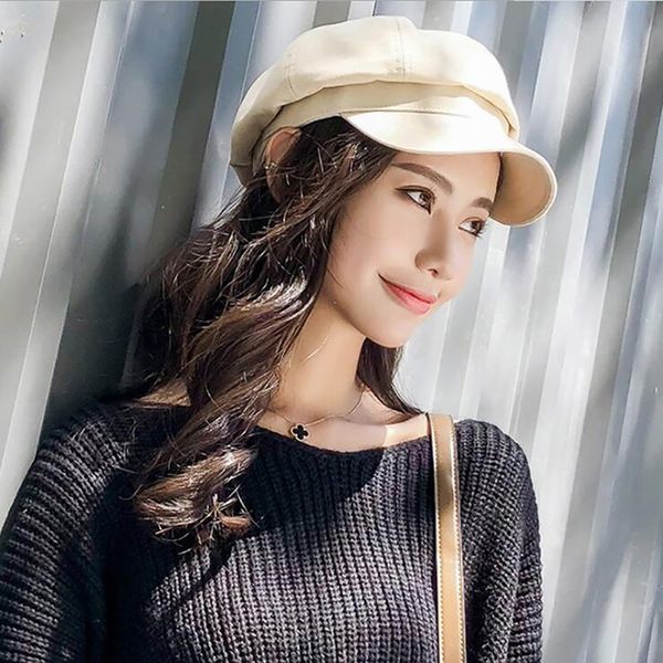 

vintage fashion warm autumn winter women berets lady warm solid color casual octagonal cap artist leisure hat, Blue;gray