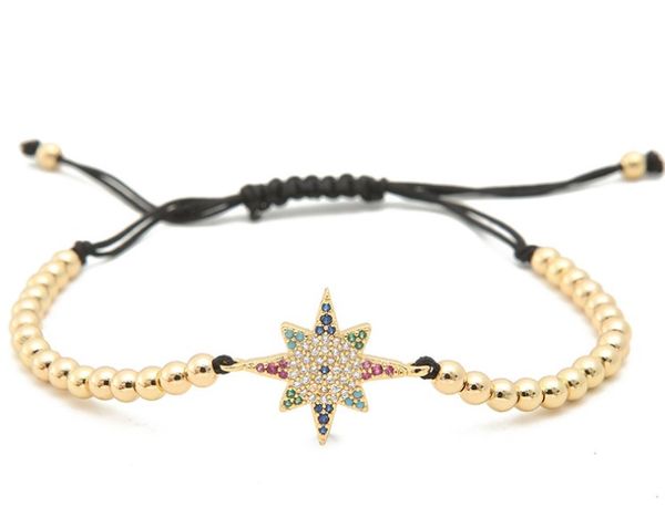 

gold silver micro pave cz cubic zirconia rope adjusted copper beads bracelet tjh534 snowflake charm braided bangles women, Black