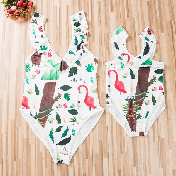 

21019 parent-child one pieces swimwear women push up animal printing swimsuit halter bodysuit monokini swimming suit