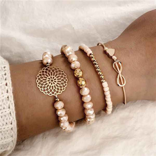 

tocona 4pcs/set boho heart orange beadeds bracelet set for women flower chains adjustable bracelet bangle party jewelry 4019, Black