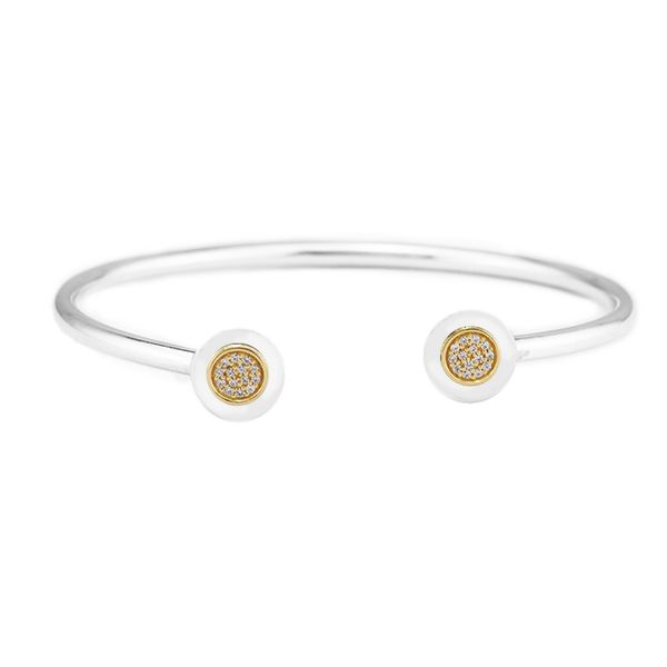

signature bangles with 14k real gold & clear cz 100% 925 sterling silver fine jewelry for women wholesales ing, Golden;silver