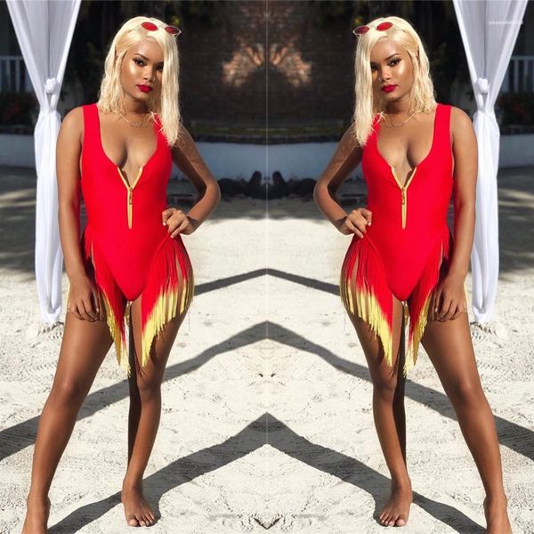 

gradient bathing suits zipper deep v-neck blackless tassel swimsuits high waist bikini women one piece summer, White;black