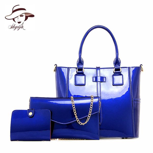 

2019 shining leather 3 set women composite bag big capacity shoulder bag ladies messenger tote with clutch