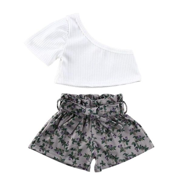 

1-5years дети девочка лето с открытыми плечами топы+цветок шорты брюки наряд одежда, White
