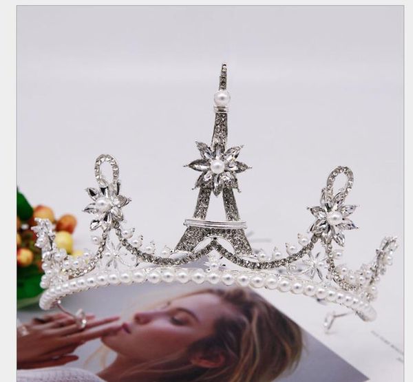 

bride headdress crown hair golden silver princess pearl crown of paris tower, Slivery;golden
