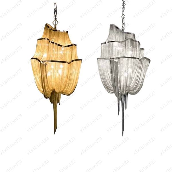 

горячих продажи французского дизайн люстра light vintage алюминиевой золотая цепь подвеска лампа luster для ресторана art студийного освещен