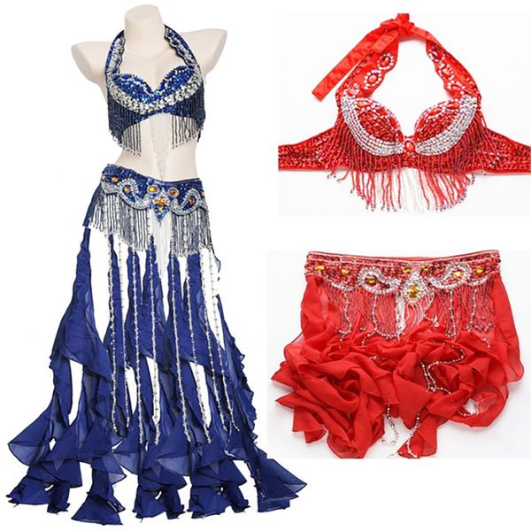 

fringed ribbon dance skirt belly dance seaweed skirt, show skirt belly hanging neck bra wy7268, Black;red