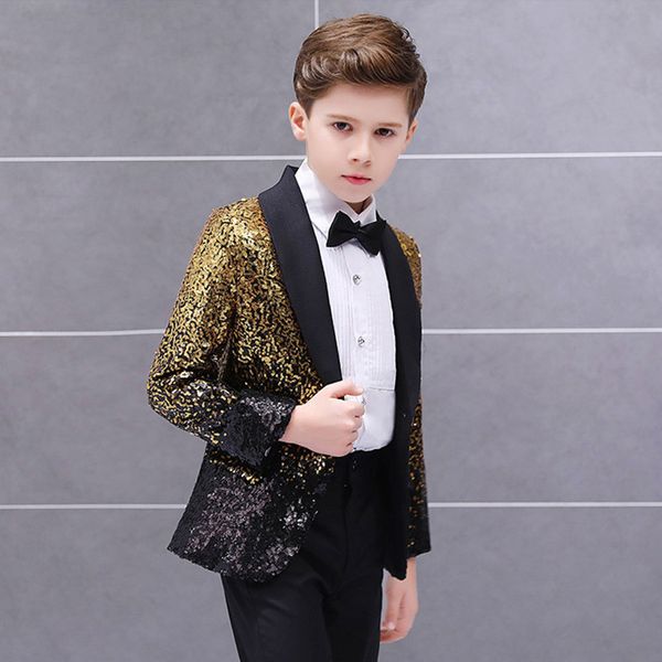 

quality children's suit boys dress catwalk costume sequins small host stage model handsome children's clothing, Black