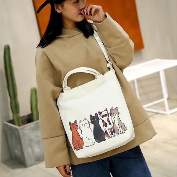 

handbag cartoon cats printed canvas women tote large capacity beach bag canvas womens shopping handbags foldable purse bolsos