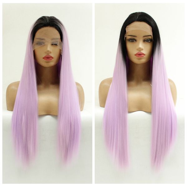 

synthetic wigs lace front wig long silky straight ombre purple for black women heat resistant fiber hair fashion