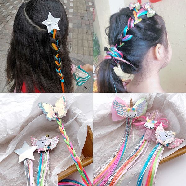 

16 styles hair extensions accessories wig barrette for kids girls ponytails hairclips cartoon horse head bows clips bobby pins hairpin m2042, Slivery;white