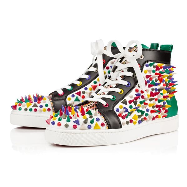 

designer shoes suede spike bottoms casual for women mens triple white black red multi-color party wedding flat rivet sneakers 36-47 cs07