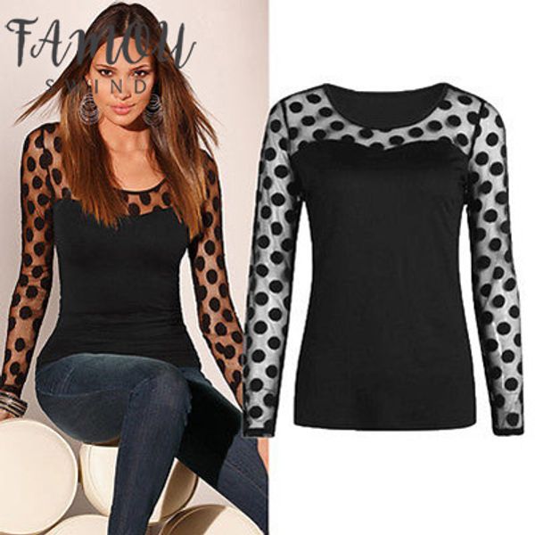 

autumn polka dot winter new womens fashion long sleeve polka dots casual loose blouse shirt, White