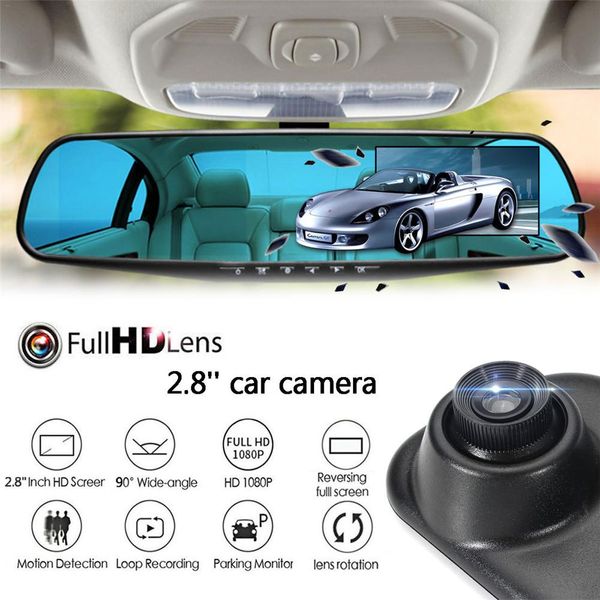 2.8 pulgadas 1080P HD DVR de coche C/ámara de espejo retrovisor Grabadora de video de conducci/ón C/ámara de tablero de coche