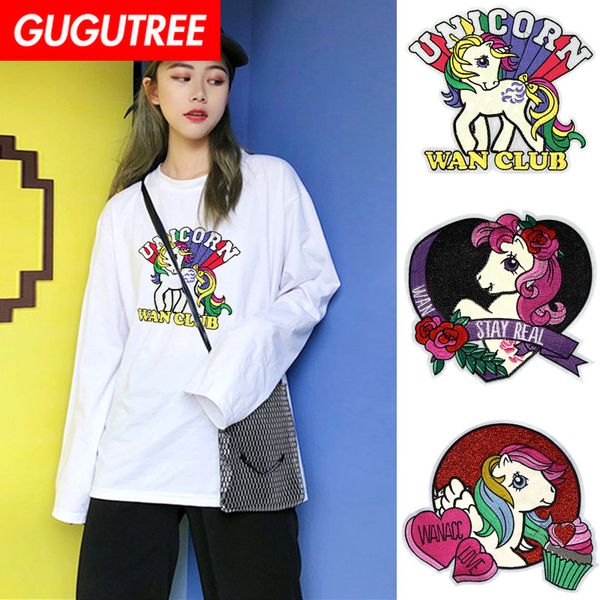 

gugutree embroidery big horse letter patch animal cartoon patches badges applique patches for clothing fd-8, Black