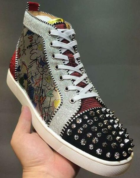 

2019 fashion red bottom high women,men shoes spikes sneakers, designer rivets flat walking shoes,dress party wedding size:35-46 t07, Black