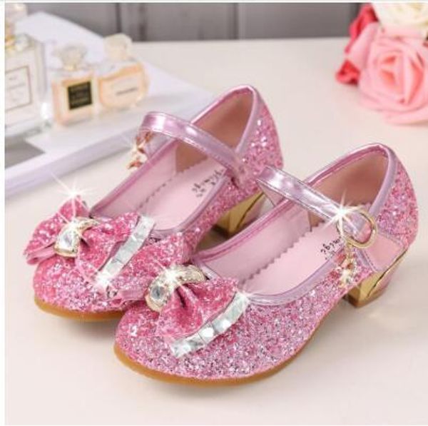 

5colors children princess sandals kids girls wedding shoes high heels dress shoes bowtie gold shoes for girls t200114, Black;red
