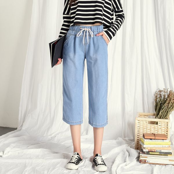 

women fashion 2018 high waisted wide leg jean women loose casual mom jeans pockets blue street wear