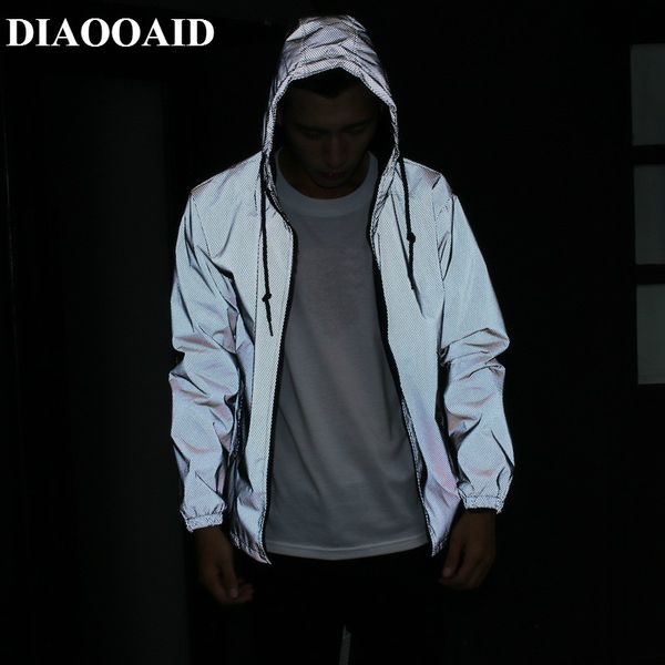 

diaooaid 2019 new full reflective jacket men / women harajuku jackets hooded hip-hop streetwear night shiny zipper coats jacke, Black;brown