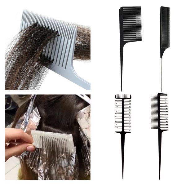 

4x hairdressing weaving styling hair comb barbers hair coloring styling, Silver