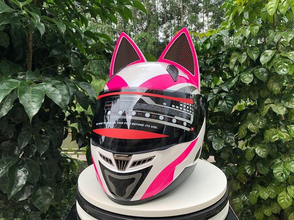 

nitrinos brand 007 motorcycle helmet full face with cat ears four season yellow color