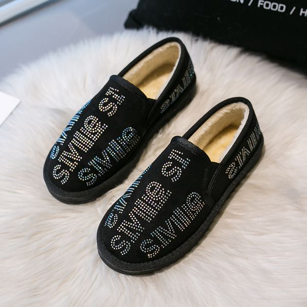 

women boots furry shoes female 2019 new autumn winter warm plush wild flat cotton shoes outer wear fashion net red beanie, Black