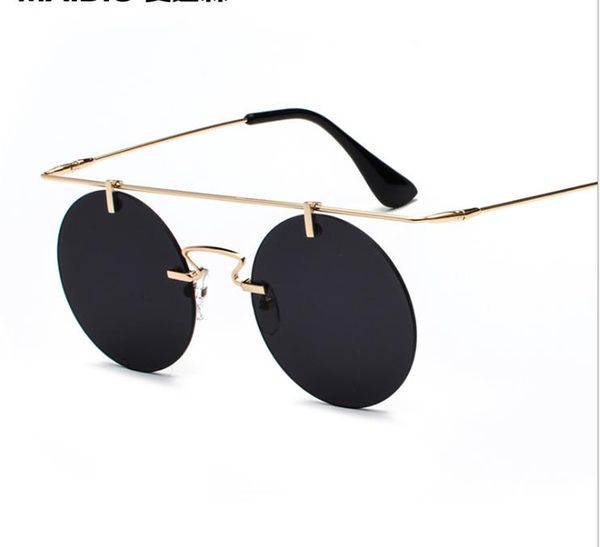 

retro harajuku style sunglasses round plain glasses frameless personality lightweight men and women trend sunglasses, White;black