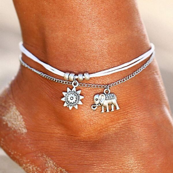 

s1361 fashion jewelry simple sun elephant anklets beach chains anklet, Red;blue