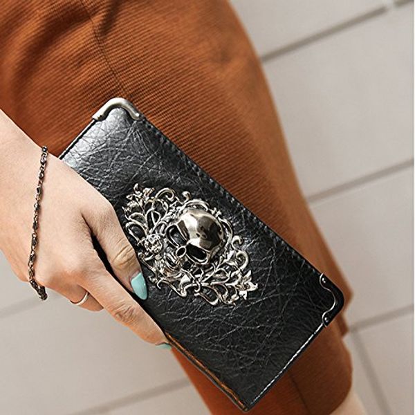 

womens punk skull print wallets for ladies long purse cool fashion clutch wallet