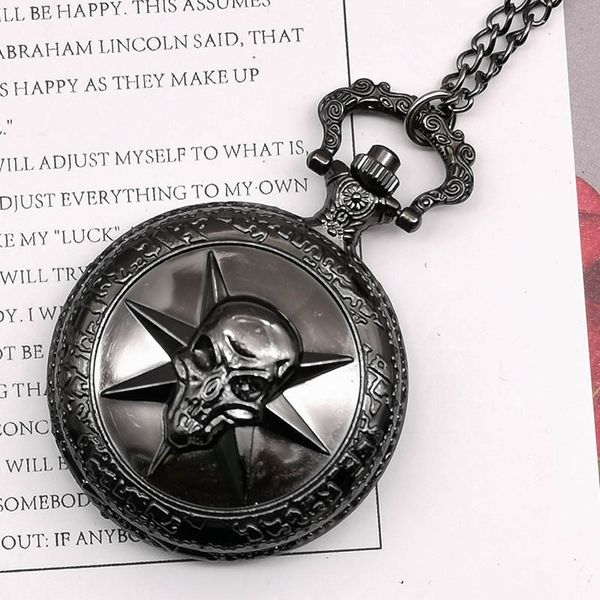 

new fashion theme death note quartz pocket watch cool skull chain necklace pendant men fob watch gift reloj de bolsillo, Slivery;golden