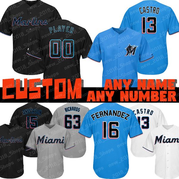 

Custom 13 Starlin Castro Marlins jersey 19 Miguel Rojas 14 Martin Prado 38 Jorge Alfaro 15 Brian Anderson 70 Nick Anderson 55 Jon Berti 37 A