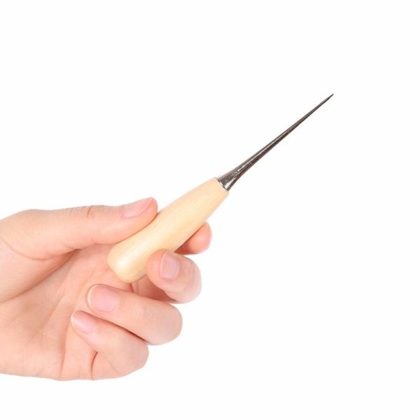 

2pcs / набор из нержавеющей стали кожи деревянной ручки шила инструментов для рук stitcher строчки leathercraft швейного awl игла набор инст, Black