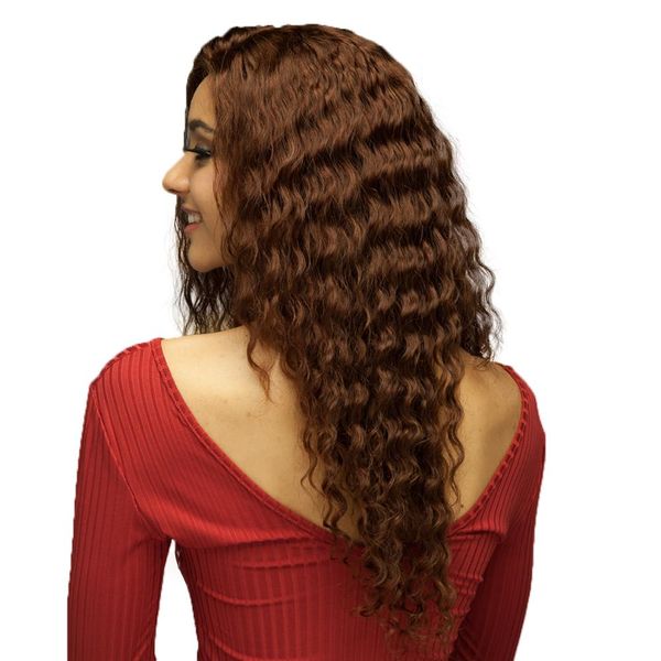 

wholesale dark brown color 4 deep wave curly thin film full lace wigs virgin aligned cuticle selling human hair wigs dubai, Black