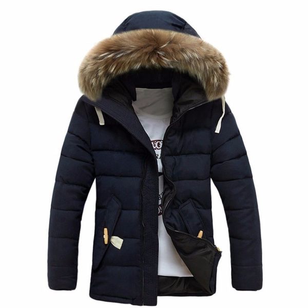 

winter thick warm cotton hooded plus size jacket for men faux fur collar zipper long sleeve overcoat chaquetas hombre m-3xl, Black;brown