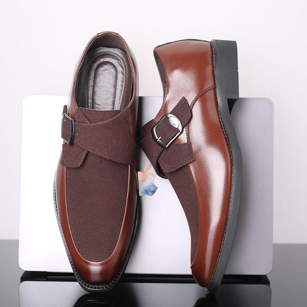

men shoes leather large size 45-48 pu buckle non slip brown shoes men classic patchwork rubber party for 559, Black