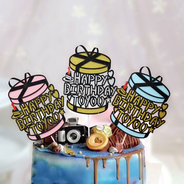 

1pc diy happy birthday to you gift box shape cake ice-cream cupcake ers picks boy girl kids birthday party dessert decor