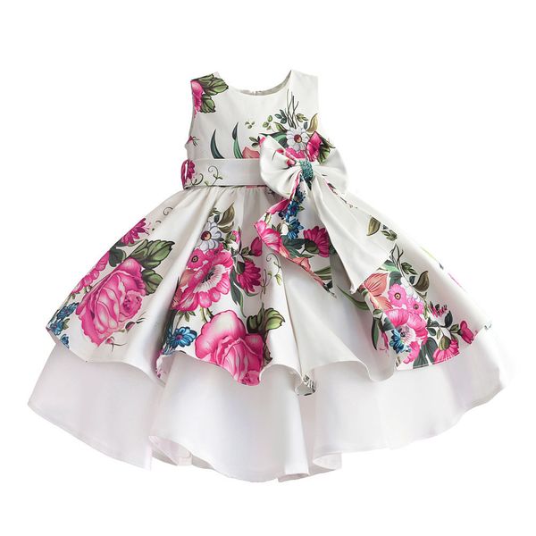 

baby girls princess dress floral print wedding party dresses children clothes robe fille vetement enfant fille 2-7t t200624, Red;yellow