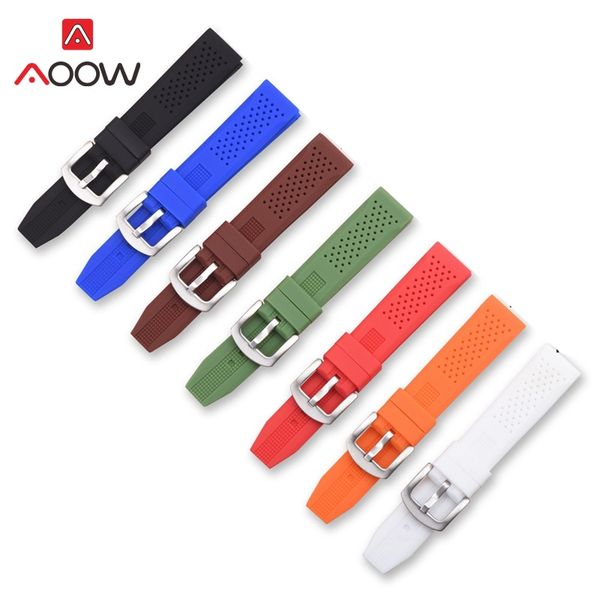 

aoow general watchband silicone watch strap bands waterproof 16mm 18mm 20mm 22mm 24mm watches belt men women sport watchbands, Black;brown