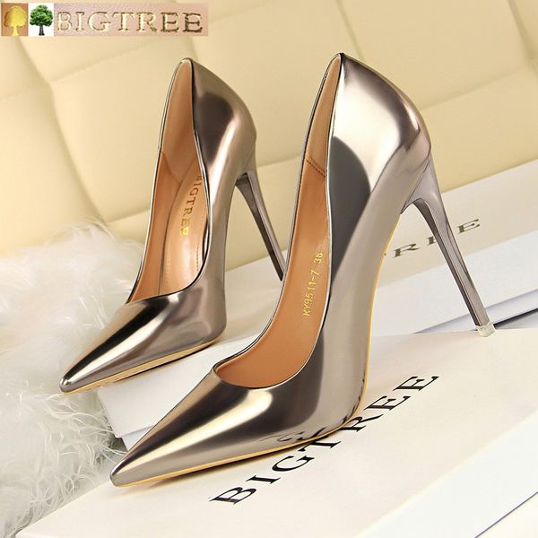 

bigtree shoes new patent leather wonen pumps fashion office shoes women high heels women's wedding party, Black