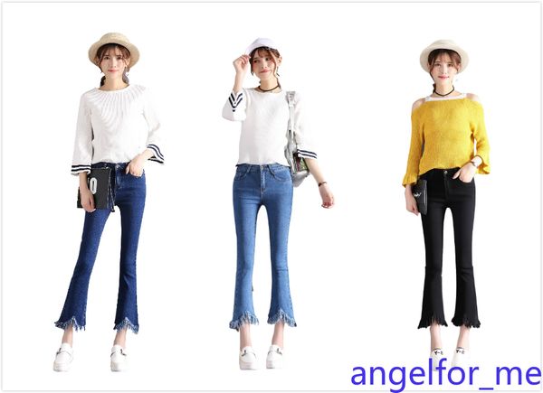 

new denim jeans frilly edges skinny nine-point fringe, Blue