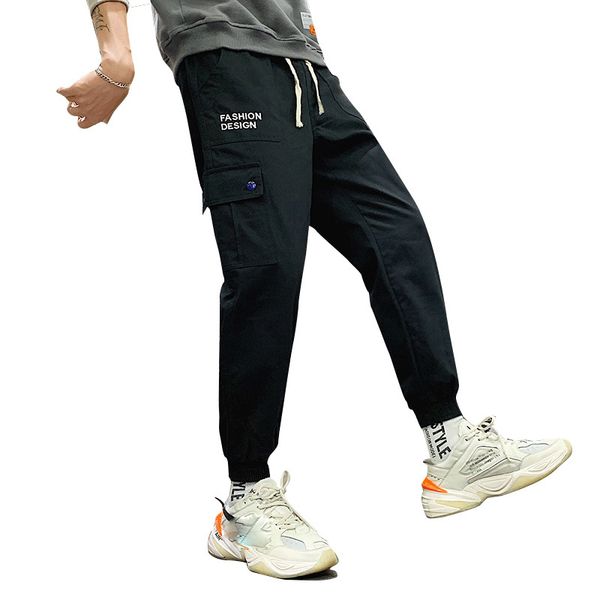 

mens autumn pants cargo pants casual fleece pockets fur trouser fashion loose baggy joger worker male xx3, Black