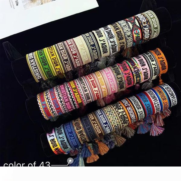 

wholesale bracelet classic style woven hand string embroidery letters for men and women woven double rope bracelet 43 color, Golden;silver